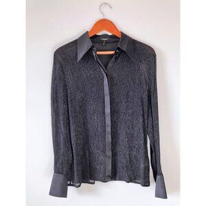 Escada Shimmery Semi-Sheer Silk Blouse Black Size 38